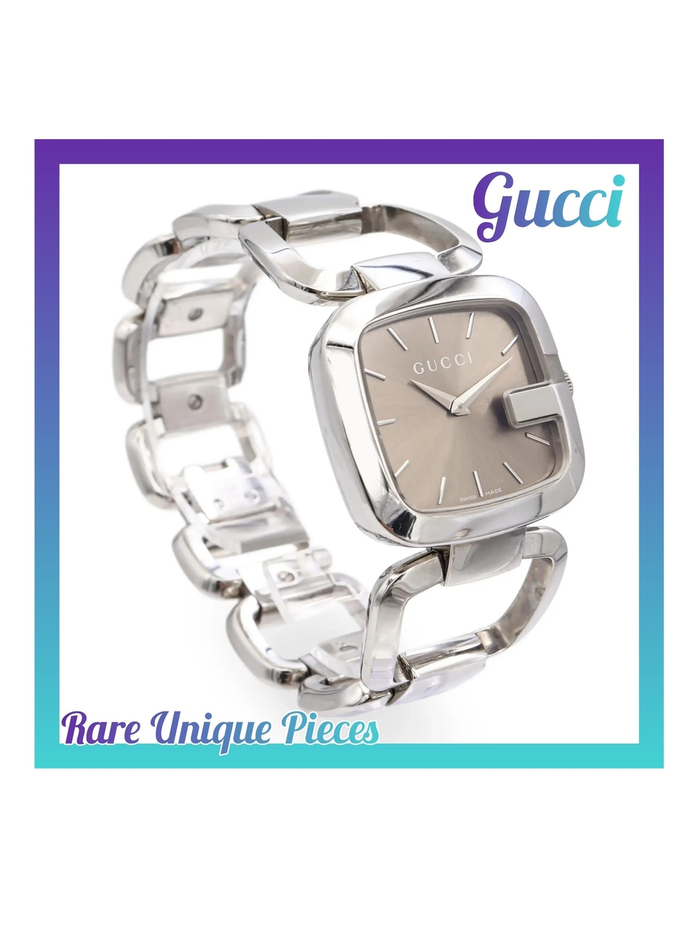 ‼️ON SALE ‼️Authentic USED   -Gucci Silver Link Bracelet Watch - Champagne Dial